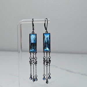 Vintage Signed Givenchy Blue Crystal Silver Dangle/Drop Earrings